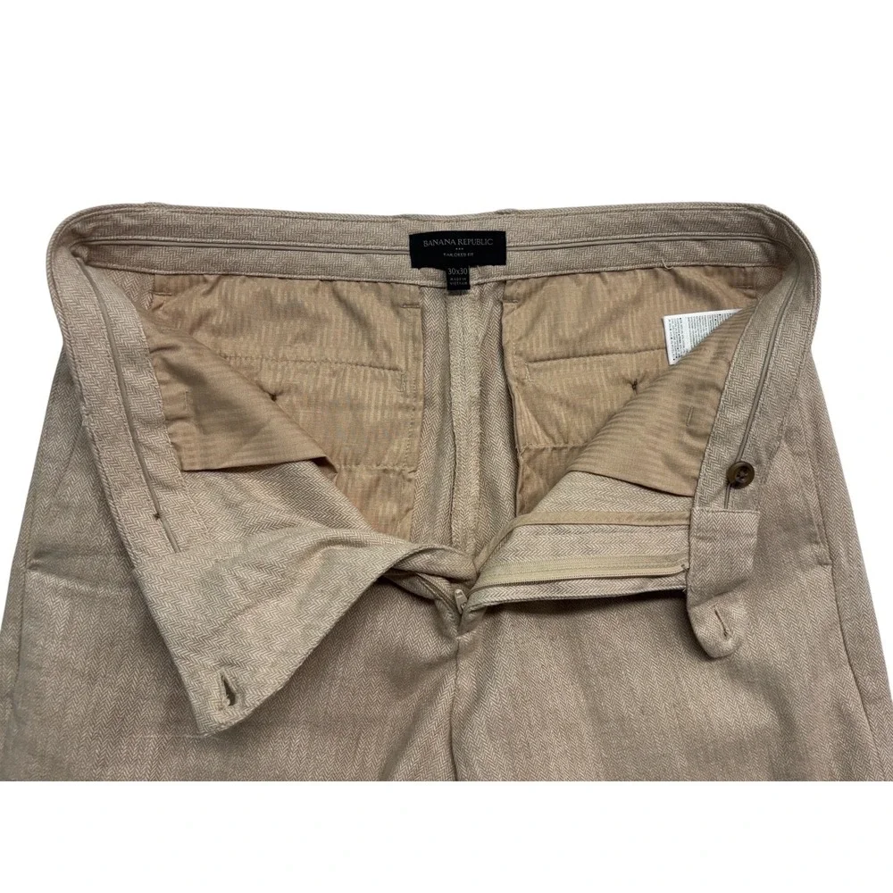 Banana Republic 30x29 Tan Herringbone Linen Cotton Pants Trousers Tailored Fit